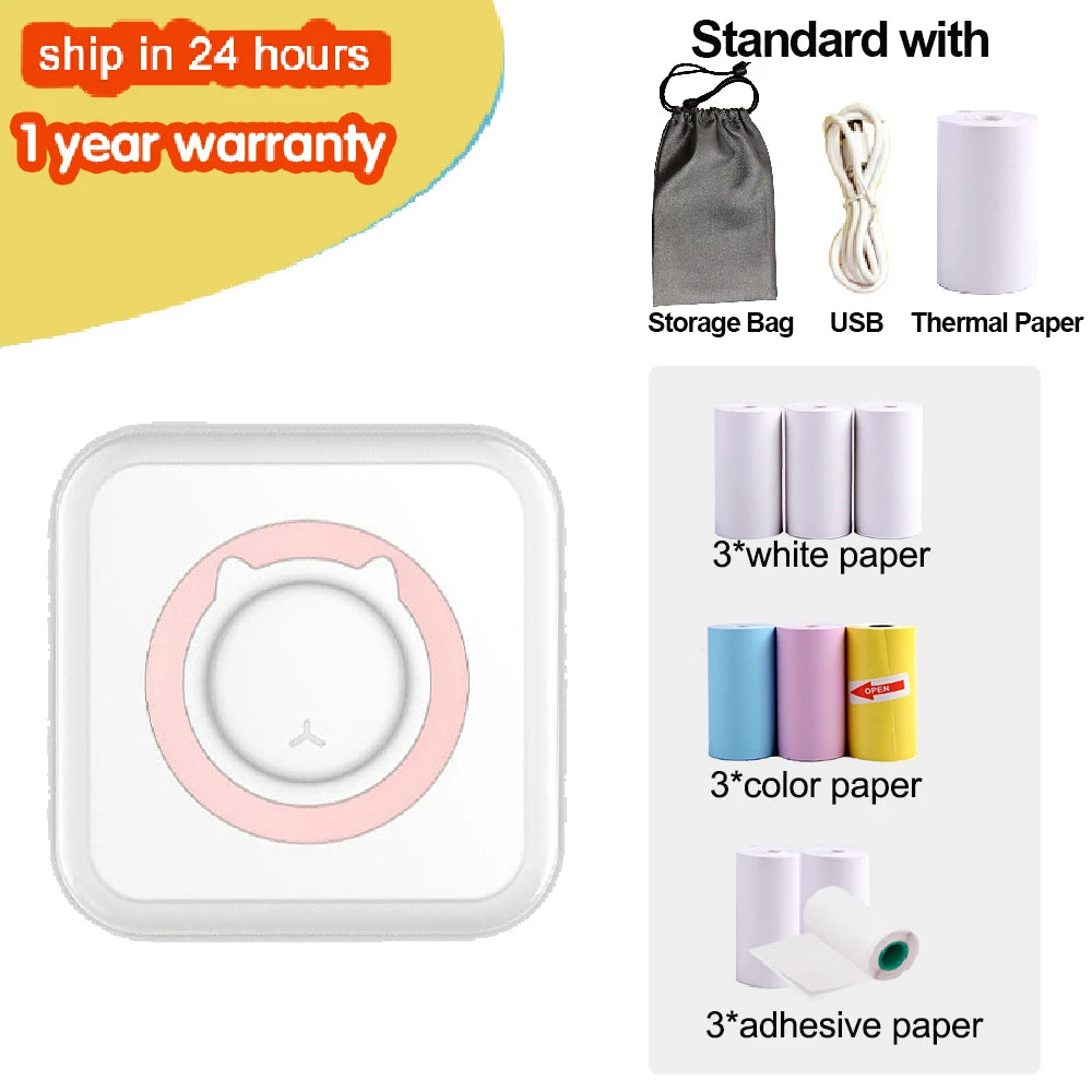 KGG Mini Portable Thermal Printer Paper Photo Pocket Thermal Printer Printing Wireless BT Connect Printers 200dpi Photo Lable