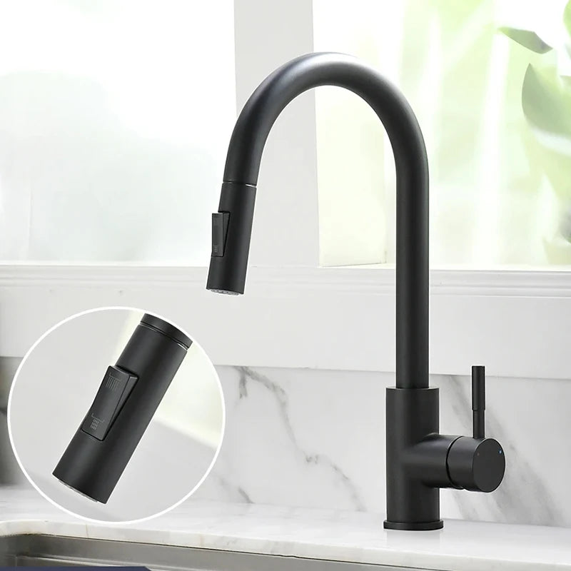 Grifo extraíble para fregadero de cocina, grifos mezcladores de agua fría y caliente con dos funciones, montado en cubierta