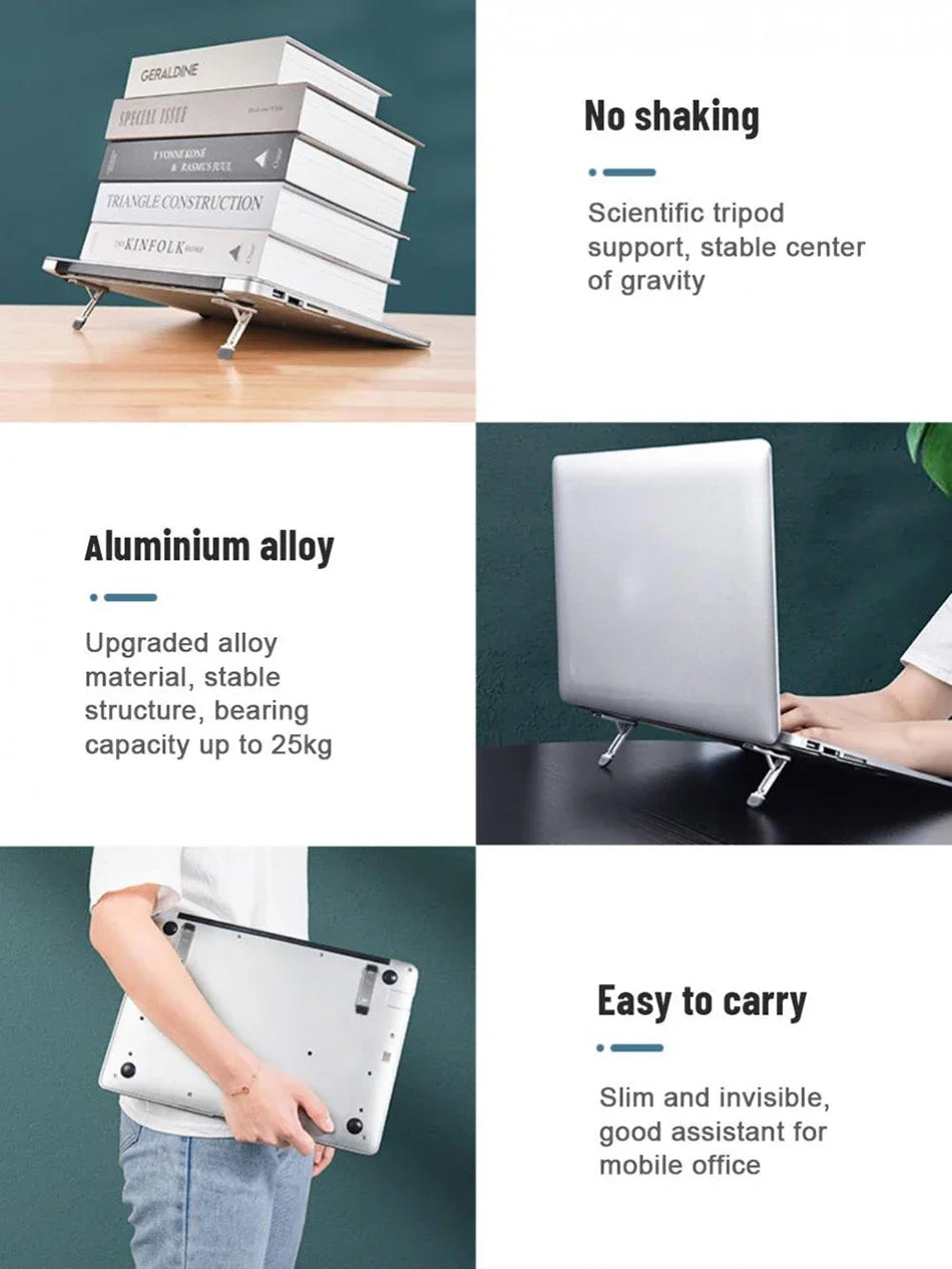 Laptop Stand Aluminum Alloy Mini Folding Holder 3 Height Adjustment Notebooks Bracket Accessories For Macbook Smart Phone