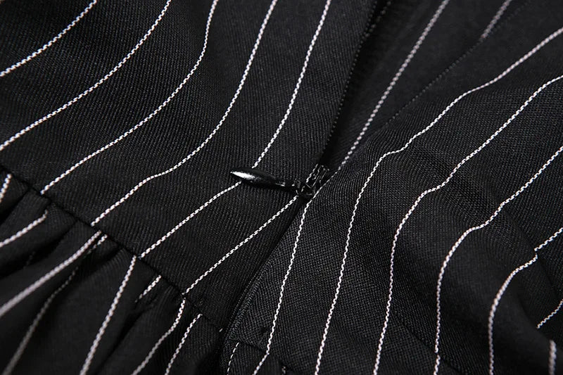 Goth Dark Fairy Grunge Striped Ruffles Hem Black Rompers Sexy Lace Straps Y2K Playsuits Mall Goth Trim Zip One-piece Streetwear