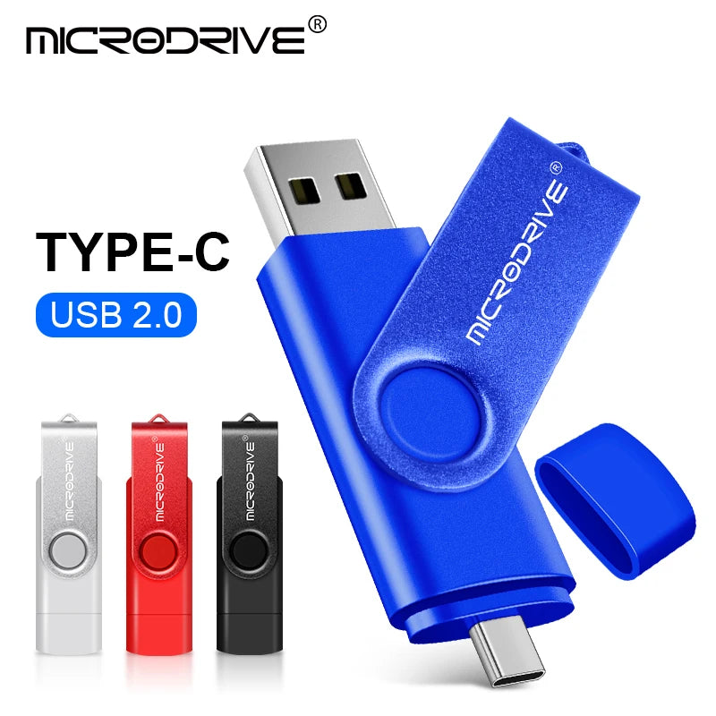 Metal USB Flash Drive 128GB 64GB 32GB High Speed 16GB 8GB Pen Drive Smart Phone OTG 2 IN 1 Memoria Usb Stick Type C Usb 2.0