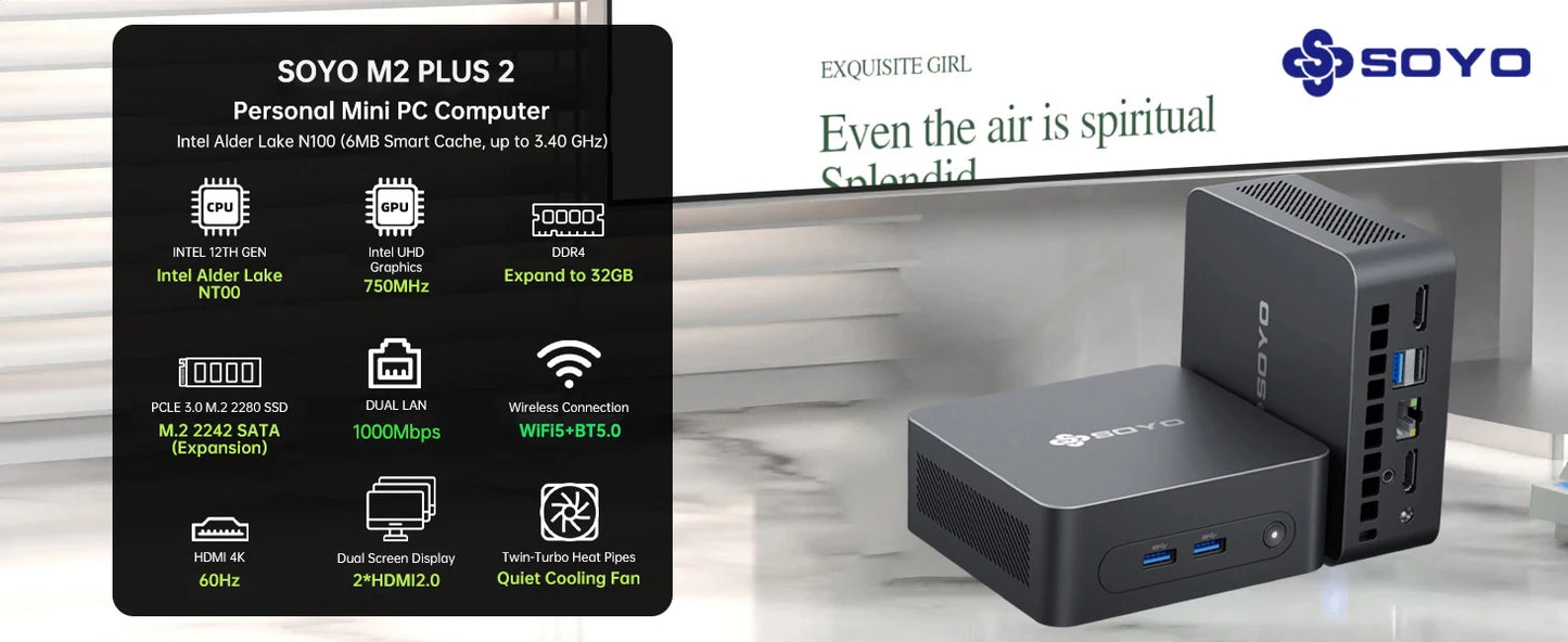 SOYO M2 PLUS 2 Mini PC Intel Alder Lake N100 Windows 11 Pro MiniPC 16GB DDR4 512GB PCIe M.2 SSD WiFi 5 BT5.0 Desktop Computer