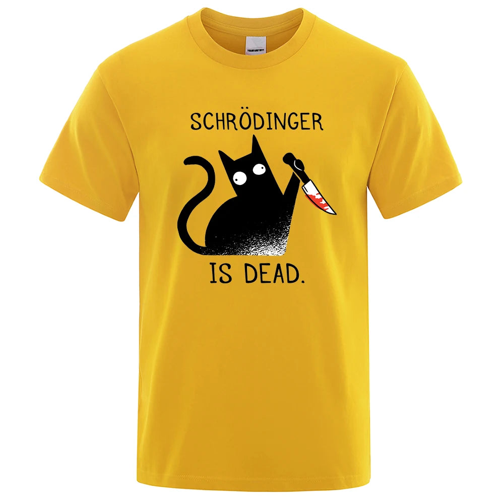 Schrodinger Is Dead Black Cat Tshirts Male Fashion 100% Cotton T-Shirt Hip Hop Loose Tee Clothes Casual Fashion Casual Tops Mens