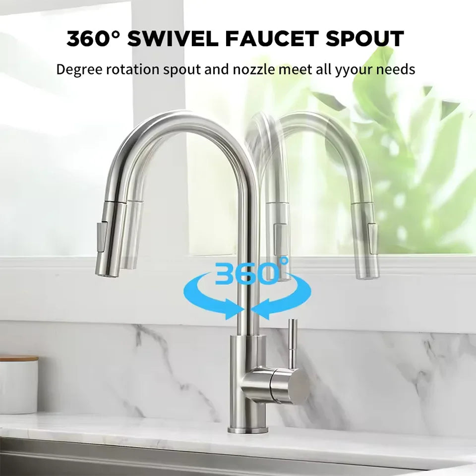 Grifo extraíble para fregadero de cocina, grifos mezcladores de agua fría y caliente con dos funciones, montado en cubierta