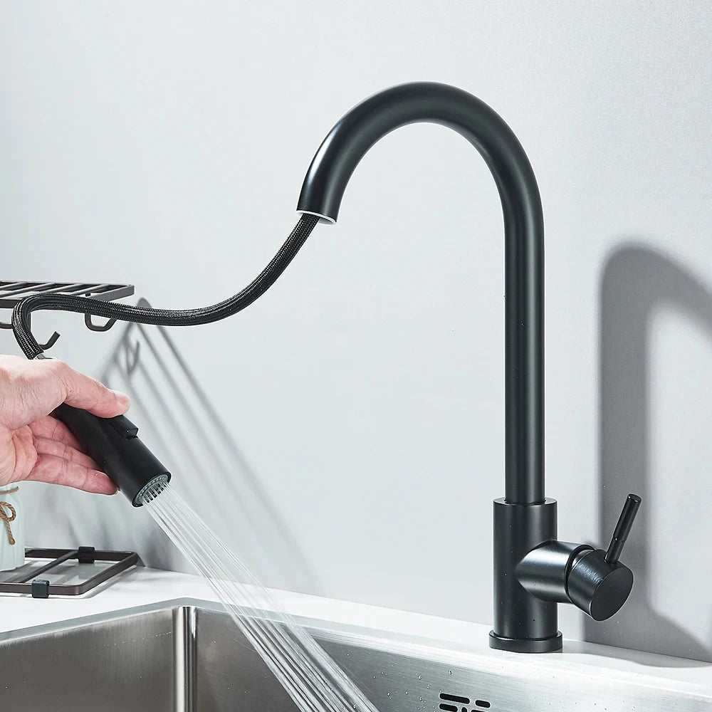 Grifo extraíble para fregadero de cocina, grifos mezcladores de agua fría y caliente con dos funciones, montado en cubierta