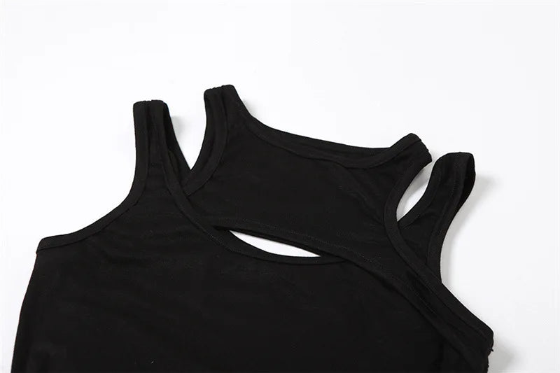Goth Dark Hollow Out High Cut Sexy Y2k Bodysuits Cyber Gothic Solid Bodycon Women Tops Techwear Sleeveless Chic Skinny Bodysuit