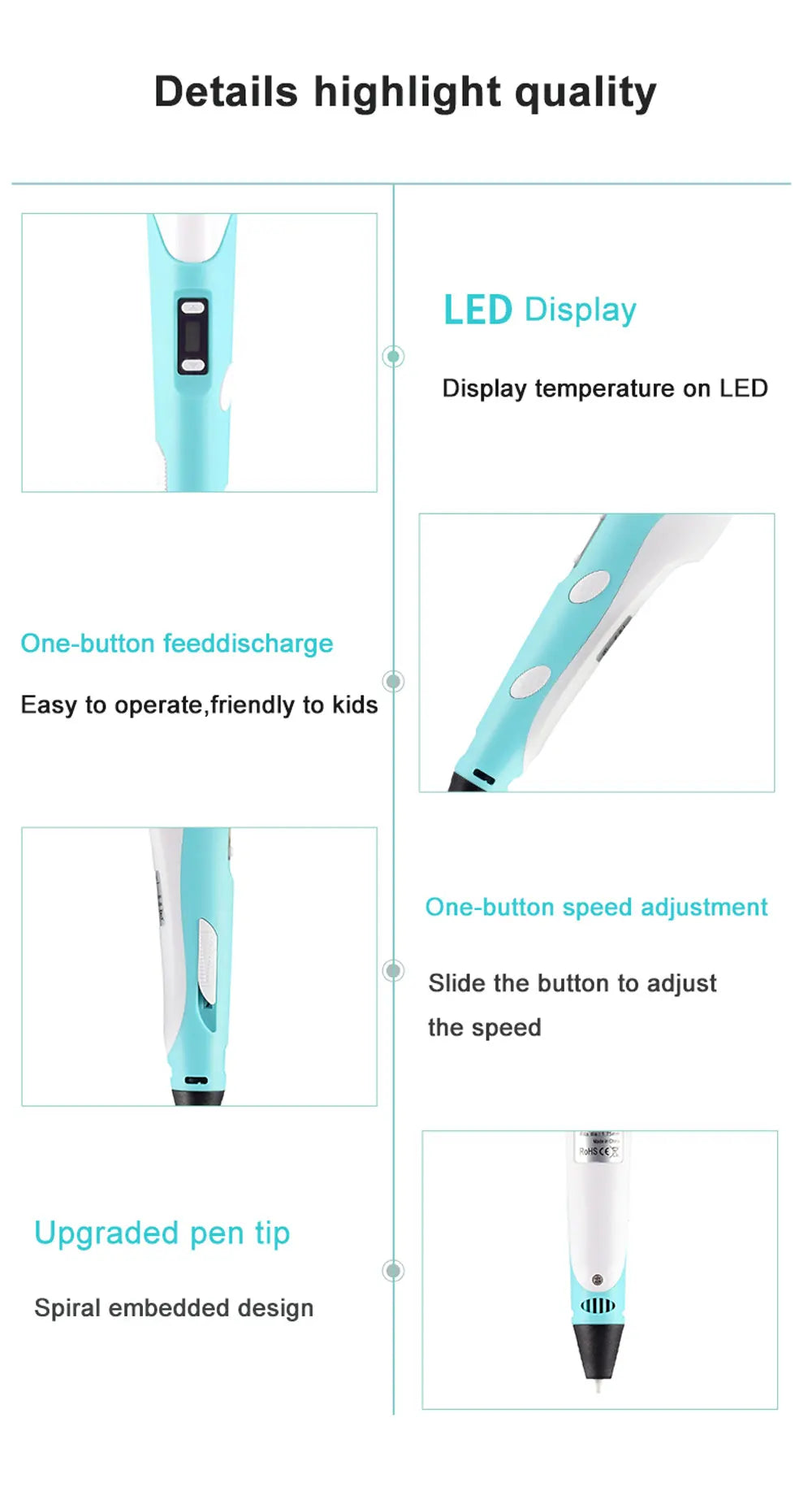 3D Pen Drawing Printing Pen With LCD Screen Compatible PLA Filament Toys Safe Paiting for Children DIY Christmas Birthday Gift
