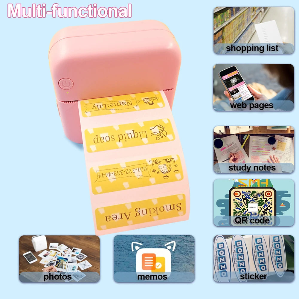 KGG Mini Portable Thermal Printer Paper Photo Pocket Thermal Printer Printing Wireless BT Connect Printers 200dpi Photo Lable