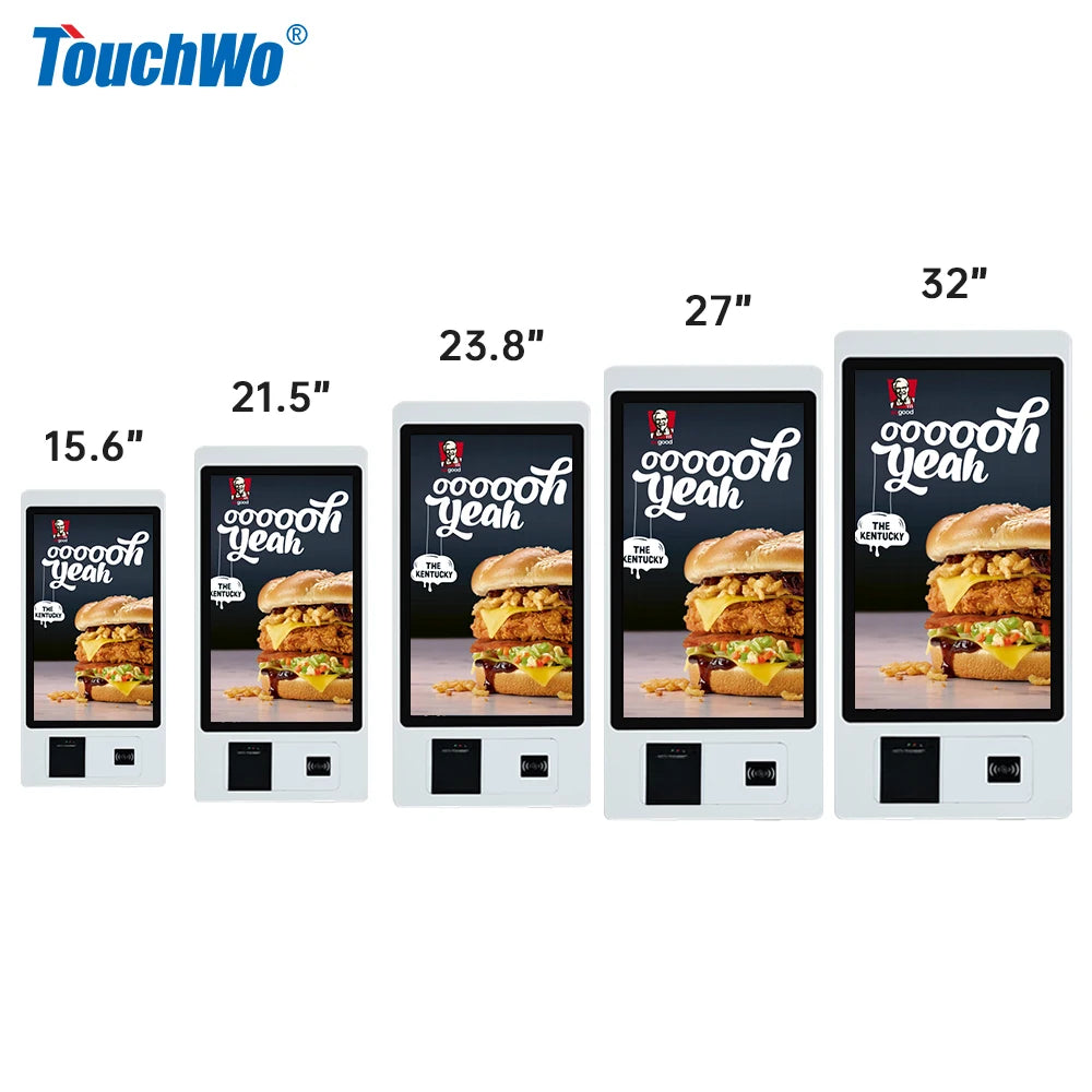 TouchWo 15.6 21.5 23.8 Inch Wall Mount Touch Screen AIO Computer Touchscreen Self Service Checkout Ordering Ticket Payment Kiosk