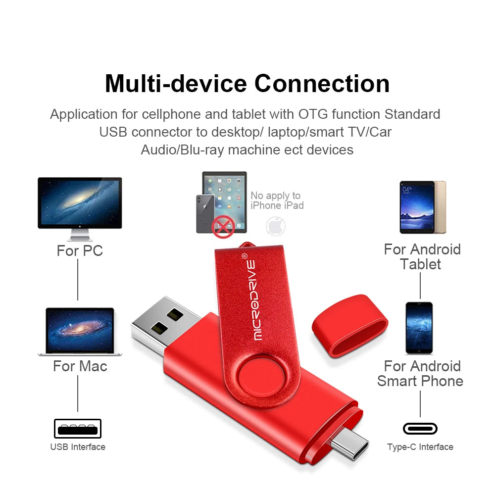Metal USB Flash Drive 128GB 64GB 32GB High Speed 16GB 8GB Pen Drive Smart Phone OTG 2 IN 1 Memoria Usb Stick Type C Usb 2.0
