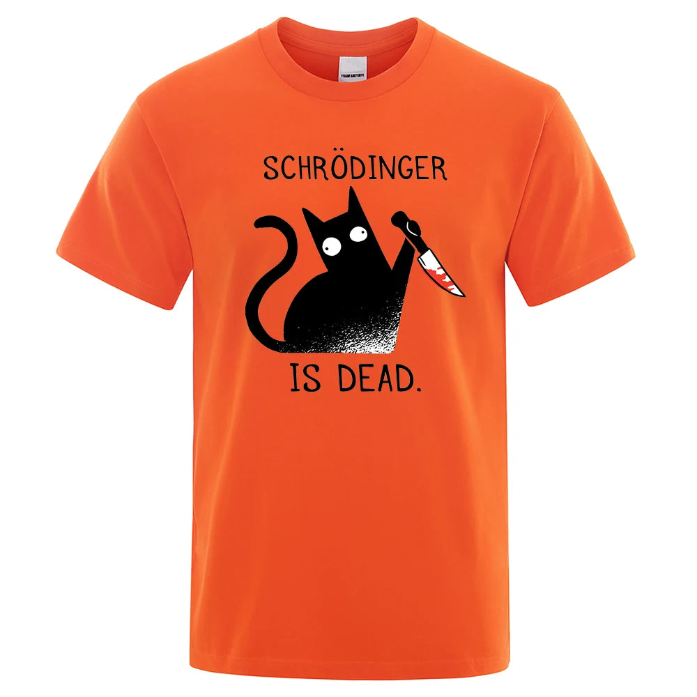 Schrodinger Is Dead Black Cat Tshirts Male Fashion 100% Cotton T-Shirt Hip Hop Loose Tee Clothes Casual Fashion Casual Tops Mens