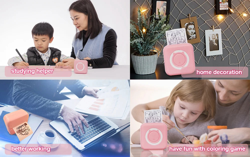 KGG Mini Portable Thermal Printer Paper Photo Pocket Thermal Printer Printing Wireless BT Connect Printers 200dpi Photo Lable