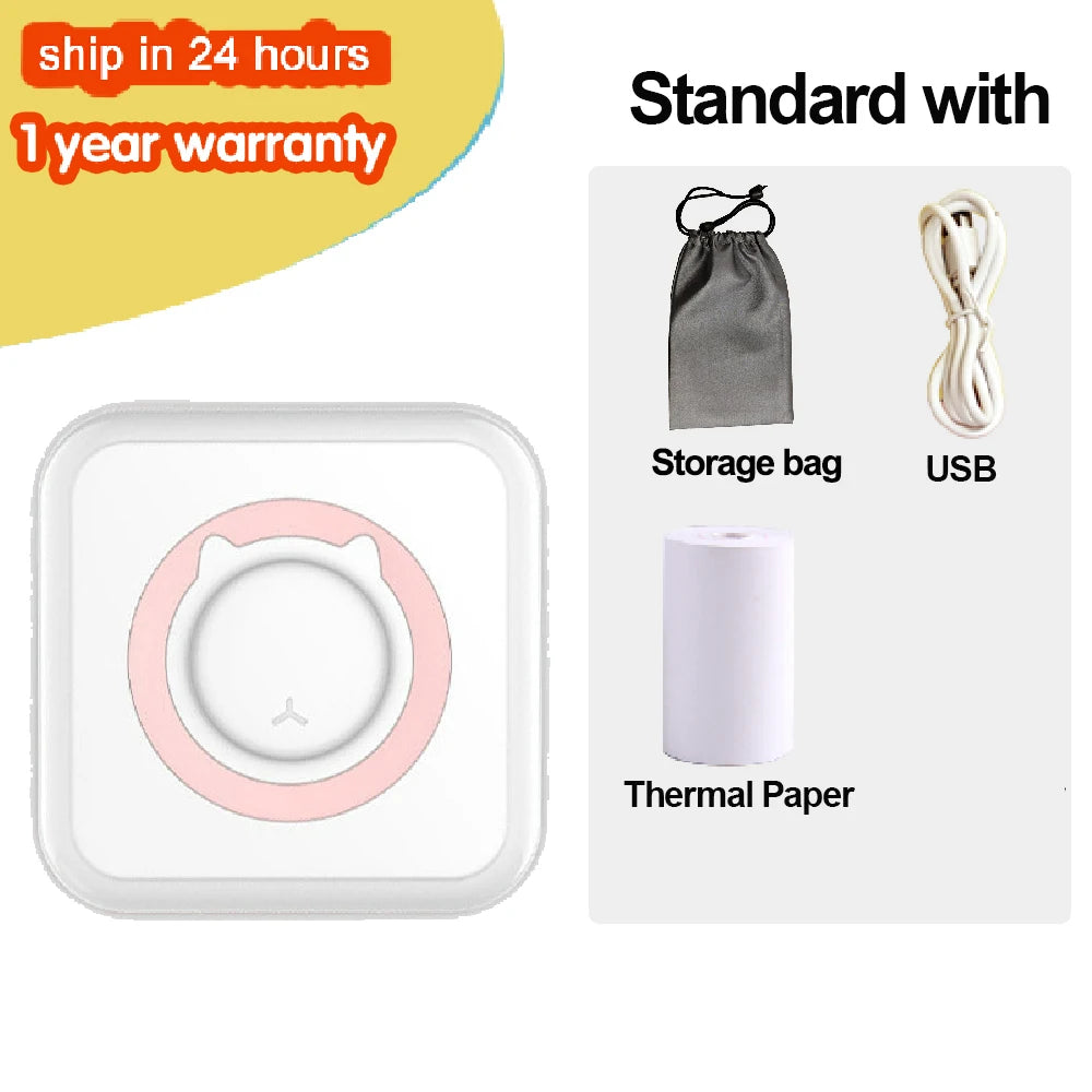 KGG Mini Portable Thermal Printer Paper Photo Pocket Thermal Printer Printing Wireless BT Connect Printers 200dpi Photo Lable