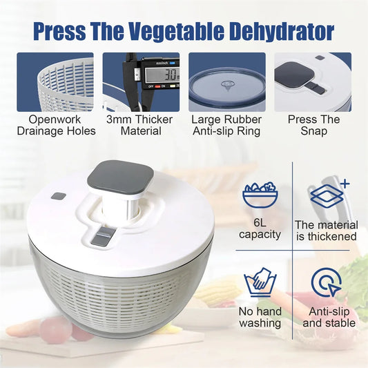 Press Type Vegetable Dehydrator Fruit Dryer Household Large Capacity Dehydrator Kitchen Accessories Drain Salad Basket Gadgets
