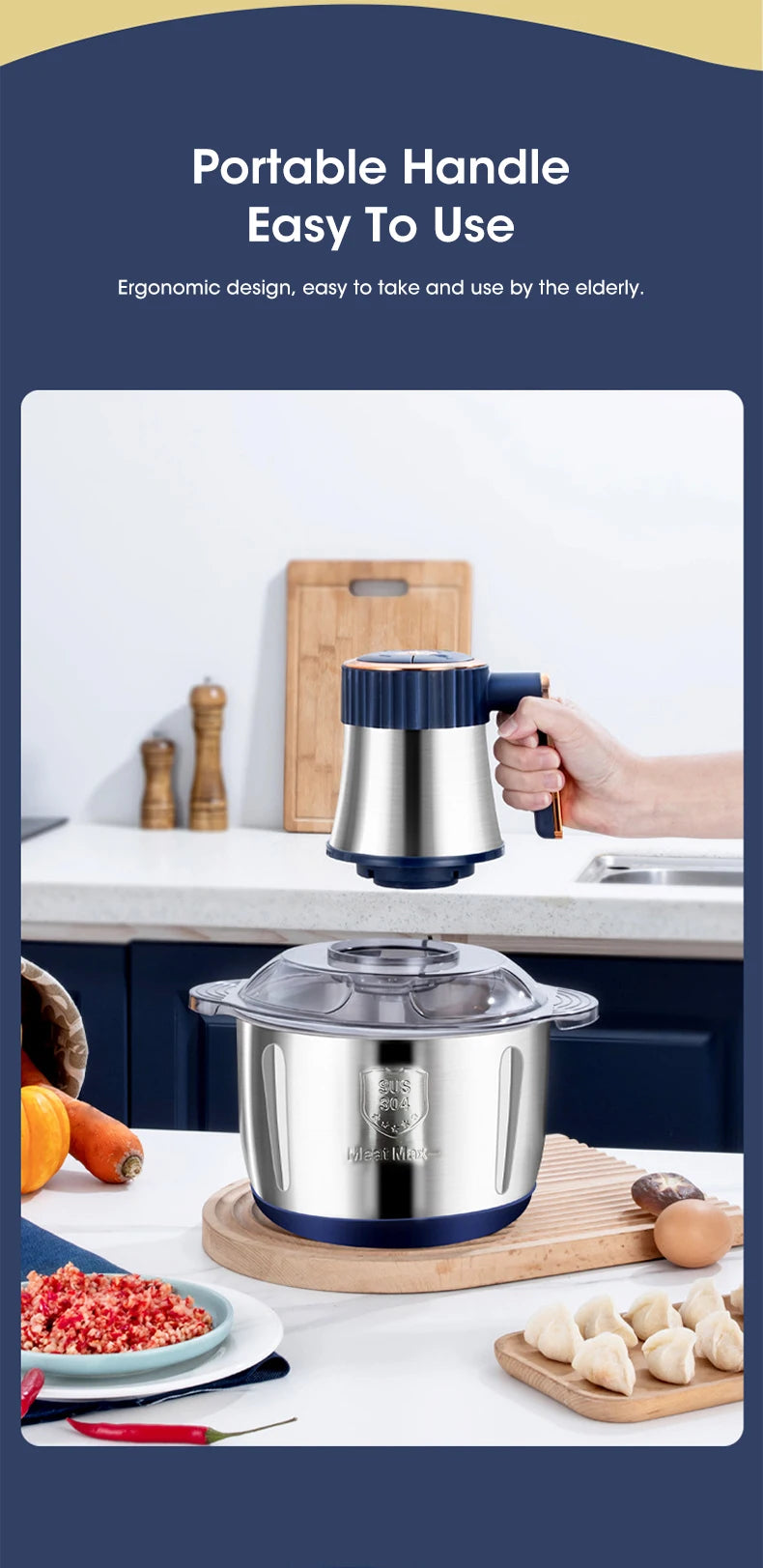 Electric Meat Grinder 5L Large Capacity Stainless Steel Multifunctional Meat and Vegetable Slicing Grinder Flour Mixer Kitchen