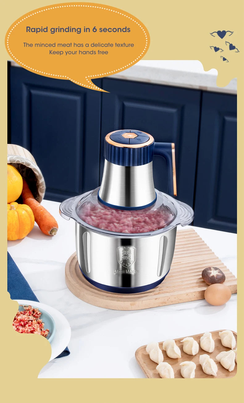 Electric Meat Grinder 5L Large Capacity Stainless Steel Multifunctional Meat and Vegetable Slicing Grinder Flour Mixer Kitchen