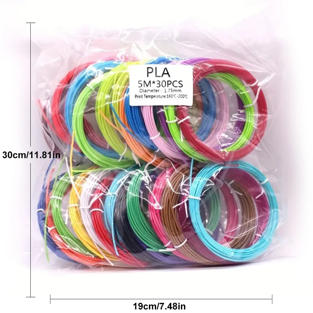30 Colors 3D Pen Filament 1.75mm PLA, Each Color 16.4 Feet(5m), Total 492 Feet (150m) 3D Pen Filament Refills, Random Color