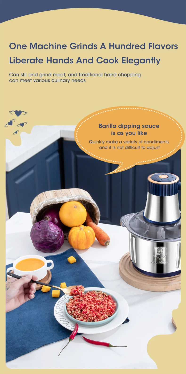 Electric Meat Grinder 5L Large Capacity Stainless Steel Multifunctional Meat and Vegetable Slicing Grinder Flour Mixer Kitchen