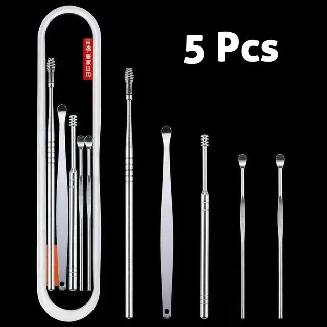 Ear Pickers 6PCS Stainless Steel Ear Spoon 360 Degree Spiral Cleaning Keep Your Ears Clean & Healthy Ear Scoop Set