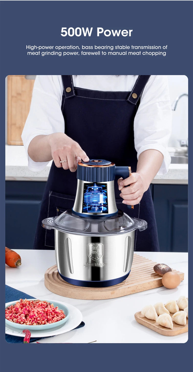 Electric Meat Grinder 5L Large Capacity Stainless Steel Multifunctional Meat and Vegetable Slicing Grinder Flour Mixer Kitchen