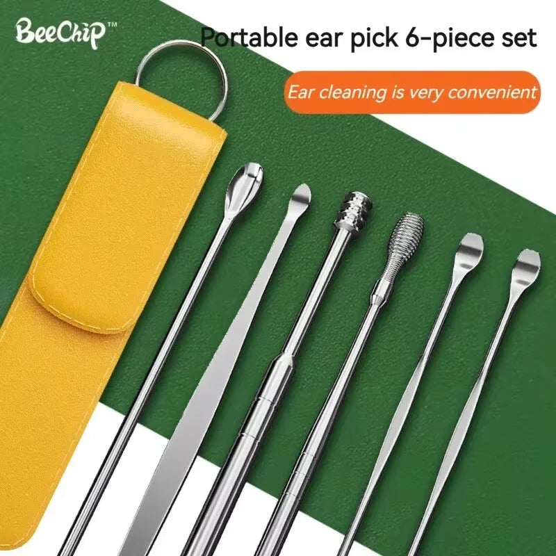 Ear Pickers 6PCS Stainless Steel Ear Spoon 360 Degree Spiral Cleaning Keep Your Ears Clean & Healthy Ear Scoop Set