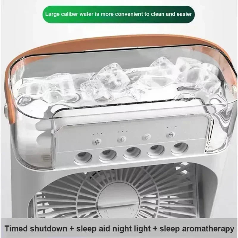 Water Mist Electric Fan Air Humidifier LED Night Light Suitable for Families Portable Air Conditioner Triple Cooler Cooling Home