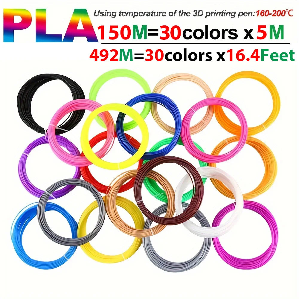 30 Colors 3D Pen Filament 1.75mm PLA, Each Color 16.4 Feet(5m), Total 492 Feet (150m) 3D Pen Filament Refills, Random Color