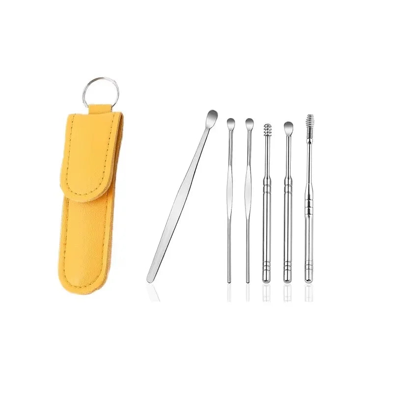 Ear Pickers 6PCS Stainless Steel Ear Spoon 360 Degree Spiral Cleaning Keep Your Ears Clean & Healthy Ear Scoop Set