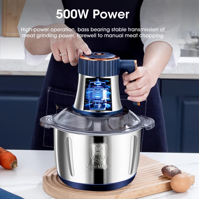 Electric Meat Grinder 5L Large Capacity Stainless Steel Multifunctional Meat and Vegetable Slicing Grinder Flour Mixer Kitchen