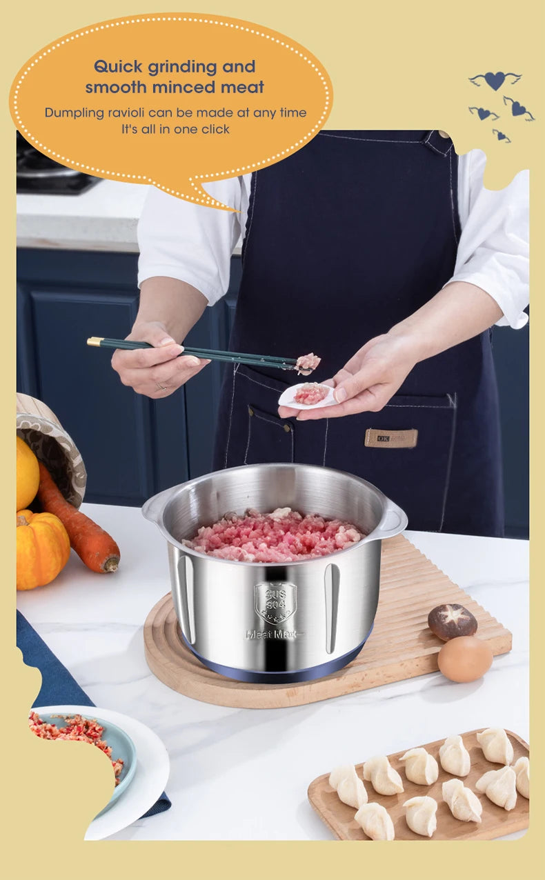 Electric Meat Grinder 5L Large Capacity Stainless Steel Multifunctional Meat and Vegetable Slicing Grinder Flour Mixer Kitchen