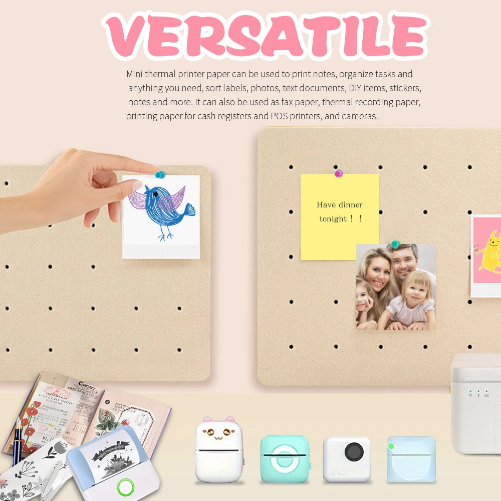 HD Mini Printer Thermal Paper 57*25MM Self-adhesive Roll Paper Label Sticker Photo Inkless Printing Portable Printer Color Paper