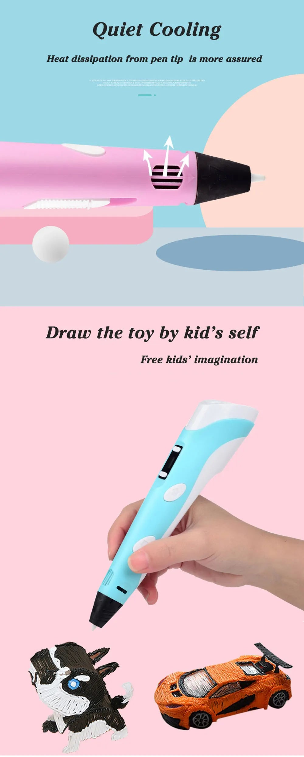 3D Pen Drawing Printing Pen With LCD Screen Compatible PLA Filament Toys Safe Paiting for Children DIY Christmas Birthday Gift