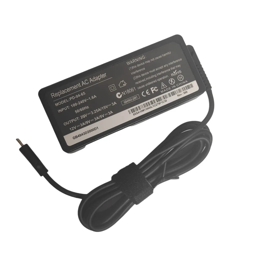 NEW 20v3.25a 65w Type-c Power Adapter Laptop Charger for Lenovo Thinkpad X1 Carbon X270 X280 T580 P51s P52s E480 E470 S2