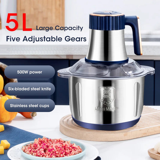 Electric Meat Grinder 5L Large Capacity Stainless Steel Multifunctional Meat and Vegetable Slicing Grinder Flour Mixer Kitchen